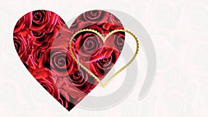 Valentine day symbol red roses heart symbol on white and red background with valentine day greeting card text wishes with gold con