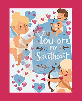 Valentine day typographic poster, vector illustration. Card template with romantic quote you are my sweetheart. Cute