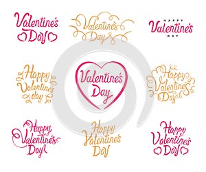 Valentine Day vector text lettering. Vector Happy Valentines Set Of Calligraphic Quotes. Lettering on white background for 14 Febr photo