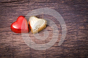 Valentine decoration, couple heart shaped chocolate,red and gold