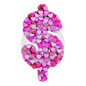 Valentine dollar currency sign - Business 3d heart symbol - Suitable for Valentine`s day, romantism or passion related subjects