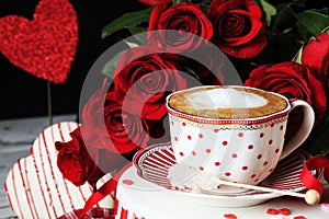 Valentine Espresso with Red Roses