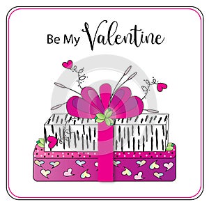 A Valentine Feminine Illustration of Gifts in Zebra Pattern with Fuchsia Ribbons