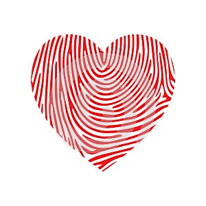 Valentine Fingerprint Love logo. Red heart and fingerprint or labyrinth. Loveliness sign. Creative vector design illustration. Fin
