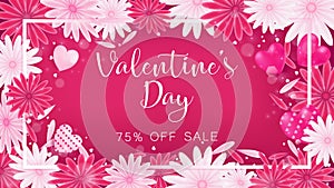 Valentine floral invitation is decorate in red and pink