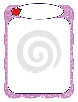 Valentine frame with heart and arrow, purple and wavy border