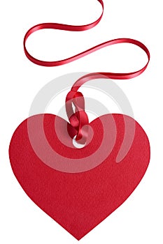 Valentine gift tag, red heart, isolated on white