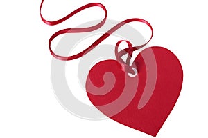 Valentine gift tag, red heart, isolated on white
