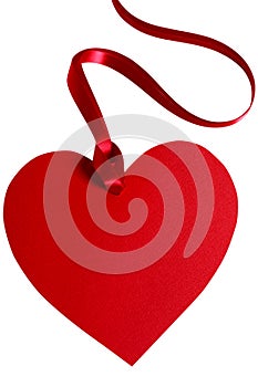 Valentine gift tag, red heart shape, isolated on white background