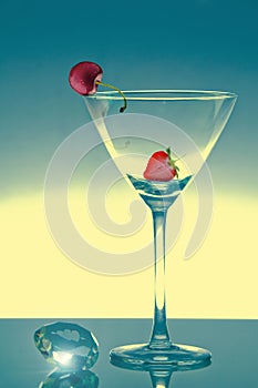 Valentine glass with diamond and fruits