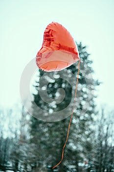 Valentine heart balloons outdoor. Valentine`s day concept. Copy space. Card
