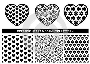 Valentine heart and flower seamless pattern