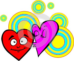 Valentine, heart, purple modestly shy kisses heart red, on a background of colored circles. Postcard for Valentine's day