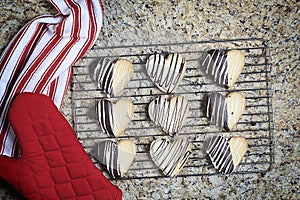 Valentine Heart Shaped Cookies on Rack