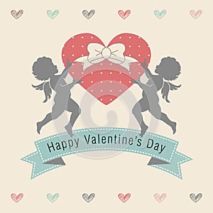 Happy Valentines Day Heart with Cupids photo