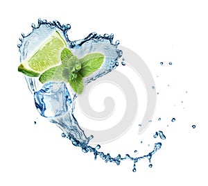 Valentine Heart from water splash mint, ice and lime