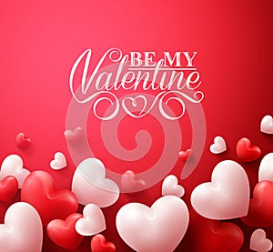 Valentine Hearts in Red Background Floating with Happy Valentines Day Greetings photo