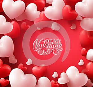 Valentine Hearts in Red Background with Happy Valentines Day Greetings