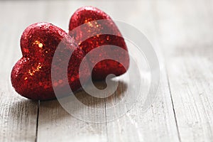 Valentine Hearts on a Wooden background