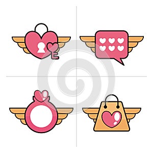 Valentine icon heart with wings illustration, Happy Valentine\'s Day, love padlock
