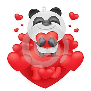 Valentine invitation card template with panda cartoon character holding red heart