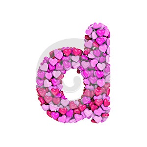 Valentine letter D - Lowercase 3d heart font - Suitable for Valentine`s day, romantism or passion related subjects