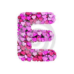 Valentine letter E - Capital 3d heart font - suitable for Valentine`s day, romantism or passion related subjects