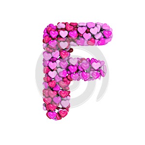 Valentine letter F - Upper-case 3d heart font - suitable for Valentine`s day, romantism or passion related subjects