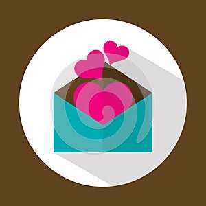 Valentine letter, flat icon with long shadow, vector