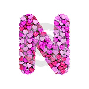 Valentine letter N - Capital 3d heart font - suitable for Valentine`s day, romantism or passion related subjects