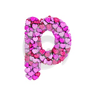 Valentine letter P - Lowercase 3d heart font - Suitable for Valentine`s day, romantism or passion related subjects