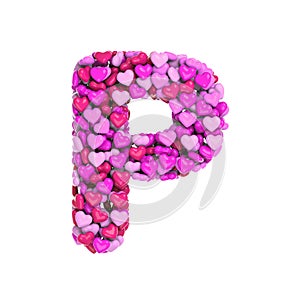 Valentine letter P - Upper-case 3d heart font - suitable for Valentine`s day, romantism or passion related subjects