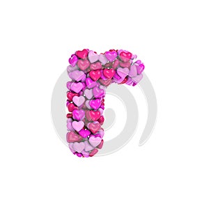Valentine letter R - Lower-case 3d heart font - Suitable for Valentine`s day, romantism or passion related subjects