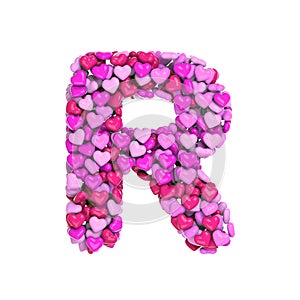 Valentine letter R - Uppercase 3d heart font - suitable for Valentine`s day, romantism or passion related subjects