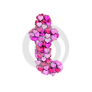 Valentine letter T - Lower-case 3d heart font - Suitable for Valentine`s day, romantism or passion related subjects