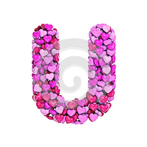 Valentine letter U - Capital 3d heart font - suitable for Valentine`s day, romantism or passion related subjects