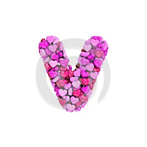 Valentine letter V - Small 3d heart font - Suitable for Valentine`s day, romantism or passion related subjects