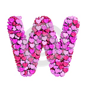 Valentine letter W - Capital 3d heart font - suitable for Valentine`s day, romantism or passion related subjects