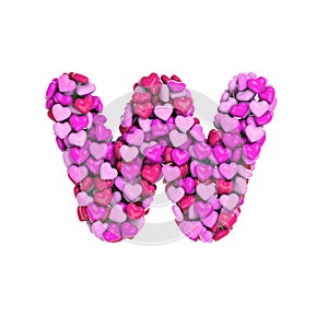 Valentine letter W - Lower-case 3d heart font - Suitable for Valentine`s day, romantism or passion related subjects