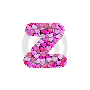 Valentine letter Z - Lower-case 3d heart font - Suitable for Valentine`s day, romantism or passion related subjects