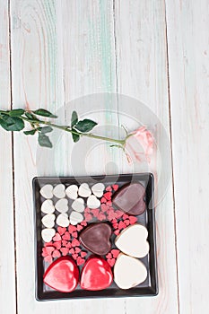 Valentine love heart gift box chocolate rose wood