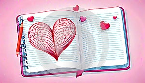 Valentine love message blank copyspace note book happy red hearts