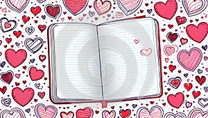 Valentine love message blank notebook copyspace red heart drawing