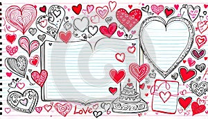 Valentine love message lined note book heart doodle drawing