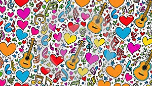 Valentine love message musical guitar instrument lover heart doodle