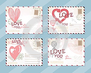 Valentine LOVE postcard card design Vector Template Cute set