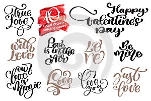 Valentine Love Romantic lettering set. Calligraphy postcard or poster design typography element. Hand written vector