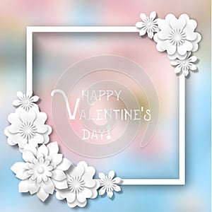 Valentine motive with 3d abstract flowers on blurred background, illustration