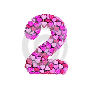 Valentine number 2 - 3d heart digit - Suitable for Valentine`s day, romantism or passion related subjects
