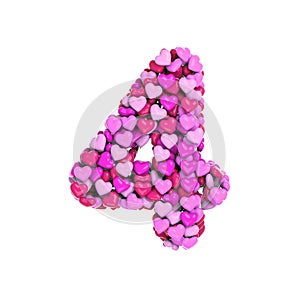 Valentine number 4 - 3d heart digit - Suitable for Valentine`s day, romantism or passion related subjects
